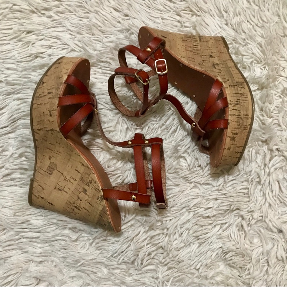 Madden Girl Brown Leather Wedges - Picture 2 of 3
